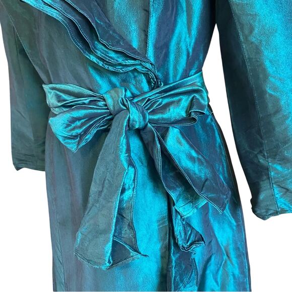Teri Jon Rickie freeman Emerald Green 100% silk wrap Dress size 4 ruffle formal - Picture 3 of 13